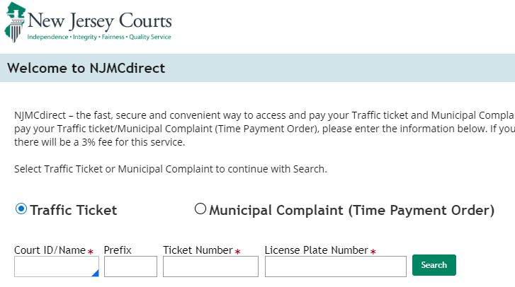 Make NJ traffic ticket payment online at www.njmcdirect.com